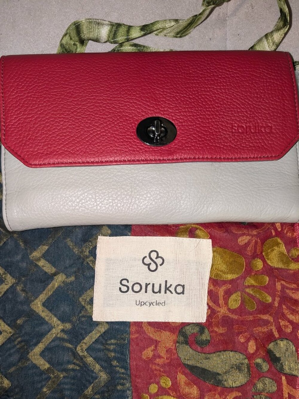 Maroon red, grey, and blue brand new Soruka Crossbody Clutch Bag